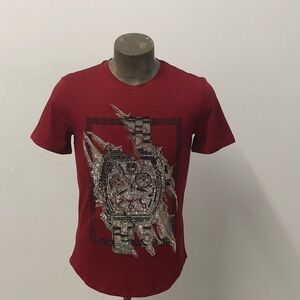 Laverita tshirt crewneck burgundy slim rhinestone